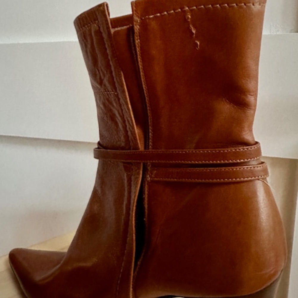 BRAND NEW Vintage Lambertson Truex Cognac Leather Boots 4.25" Heels EU 40 / US 9 - Picture 8 of 12